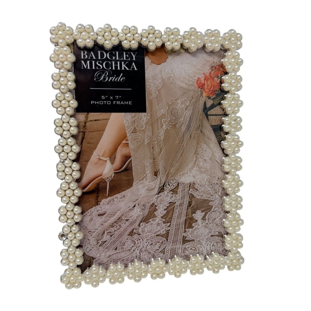 Badgley Mischka Bride Pearl Beaded Photo Frame 5x7 New Unused - Picture 2 of 5